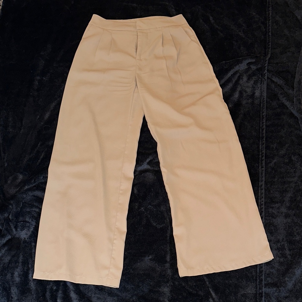 Elegant Beige Wide Leg Pants